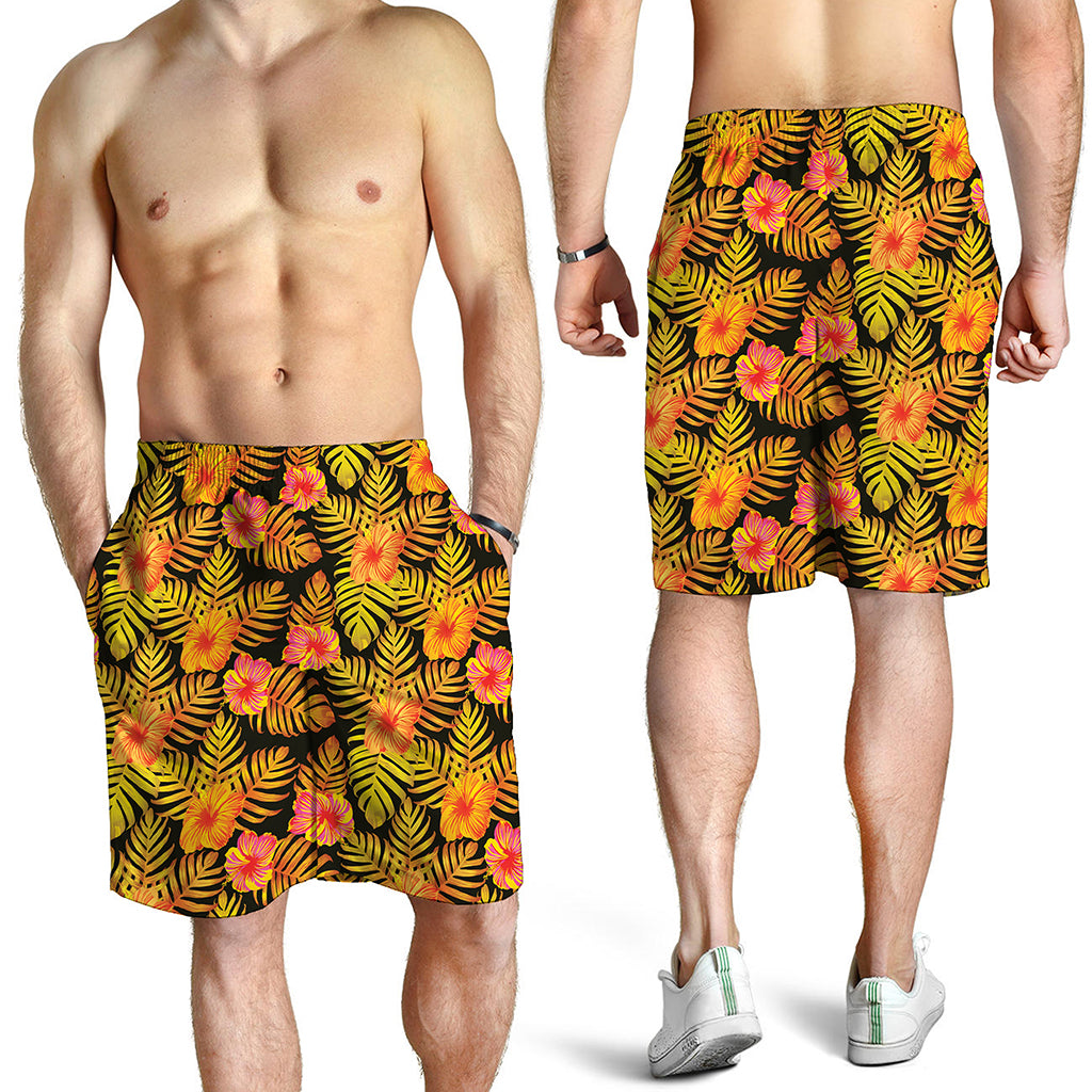 Yellow Hawaiian Tropical Pattern Print Men's Shorts