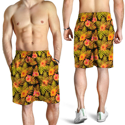 Yellow Hawaiian Tropical Pattern Print Men's Shorts