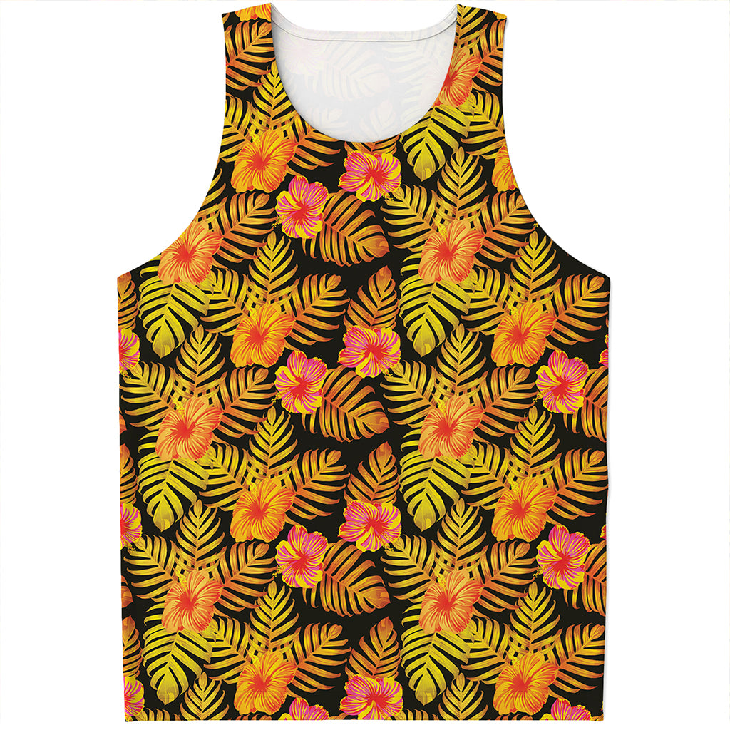 Yellow Hawaiian Tropical Pattern Print Men's Tank Top