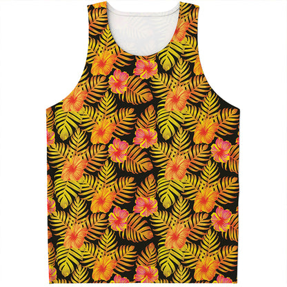 Yellow Hawaiian Tropical Pattern Print Men's Tank Top