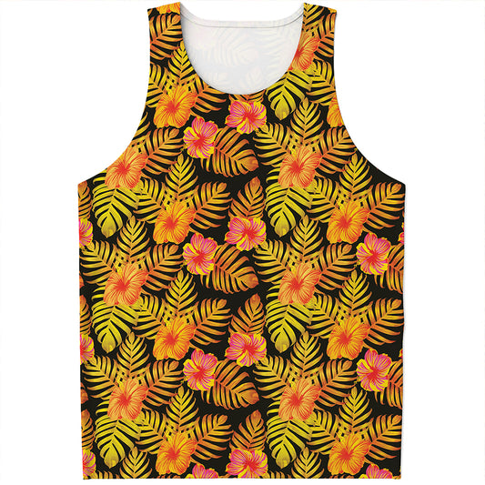 Yellow Hawaiian Tropical Pattern Print Men's Tank Top