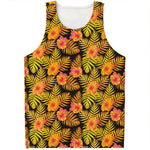 Yellow Hawaiian Tropical Pattern Print Men's Tank Top