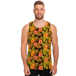 Yellow Hawaiian Tropical Pattern Print Men's Tank Top
