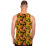 Yellow Hawaiian Tropical Pattern Print Men's Tank Top
