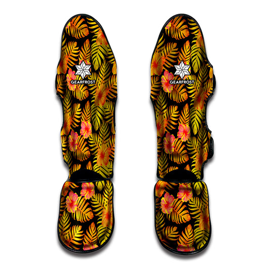 Yellow Hawaiian Tropical Pattern Print Muay Thai Shin Guard