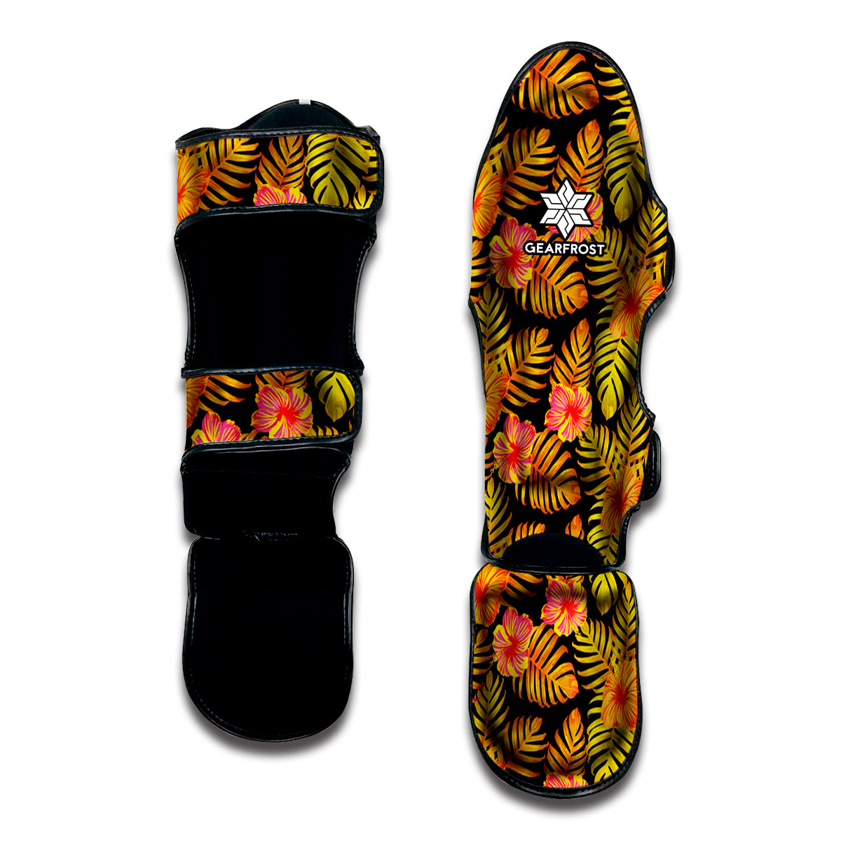 Yellow Hawaiian Tropical Pattern Print Muay Thai Shin Guard