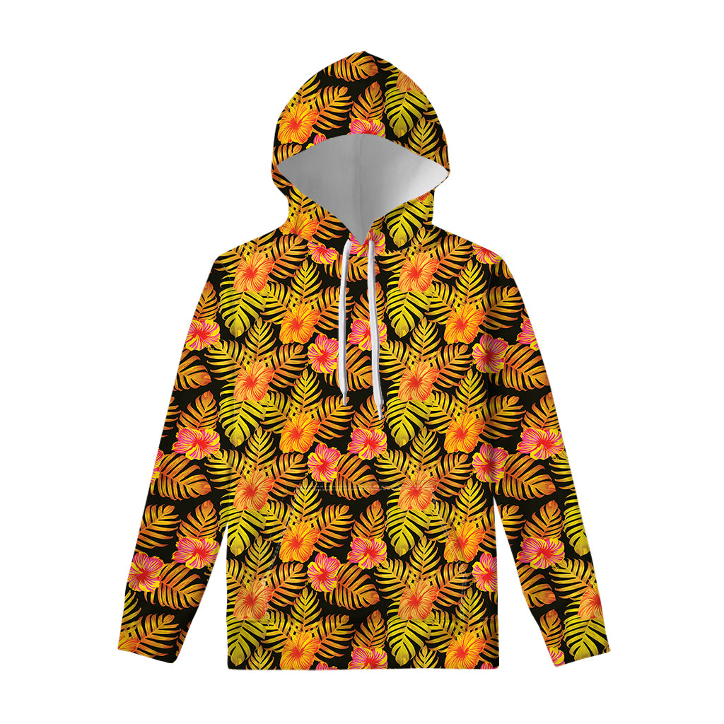 Yellow Hawaiian Tropical Pattern Print Pullover Hoodie