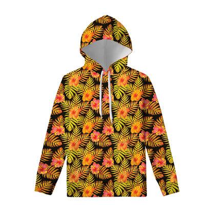 Yellow Hawaiian Tropical Pattern Print Pullover Hoodie