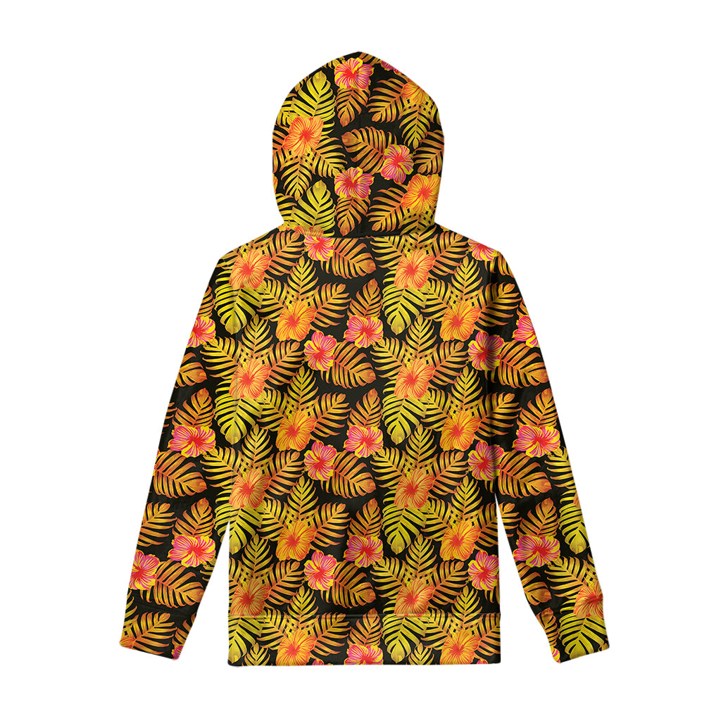 Yellow Hawaiian Tropical Pattern Print Pullover Hoodie
