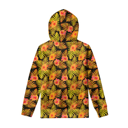 Yellow Hawaiian Tropical Pattern Print Pullover Hoodie
