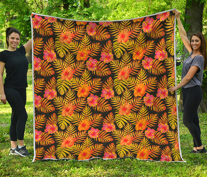 Yellow Hawaiian Tropical Pattern Print Quilt