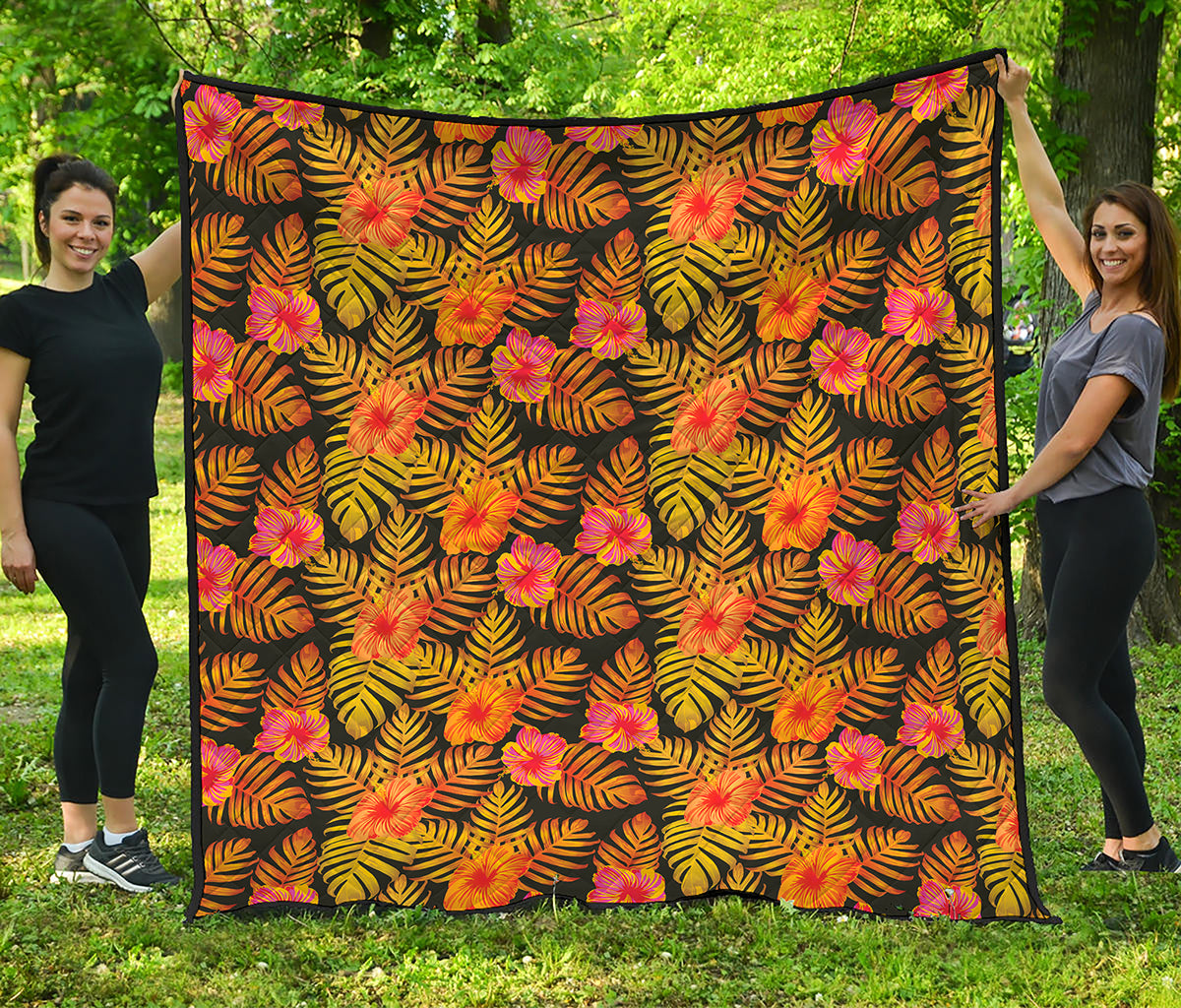 Yellow Hawaiian Tropical Pattern Print Quilt