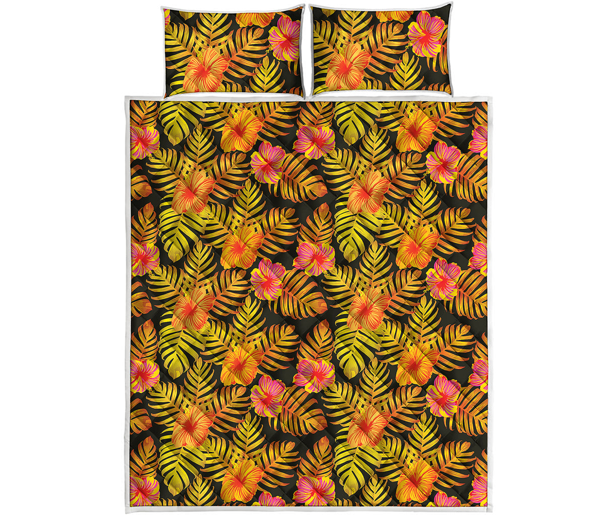 Yellow Hawaiian Tropical Pattern Print Quilt Bed Set