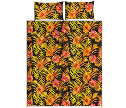 Yellow Hawaiian Tropical Pattern Print Quilt Bed Set