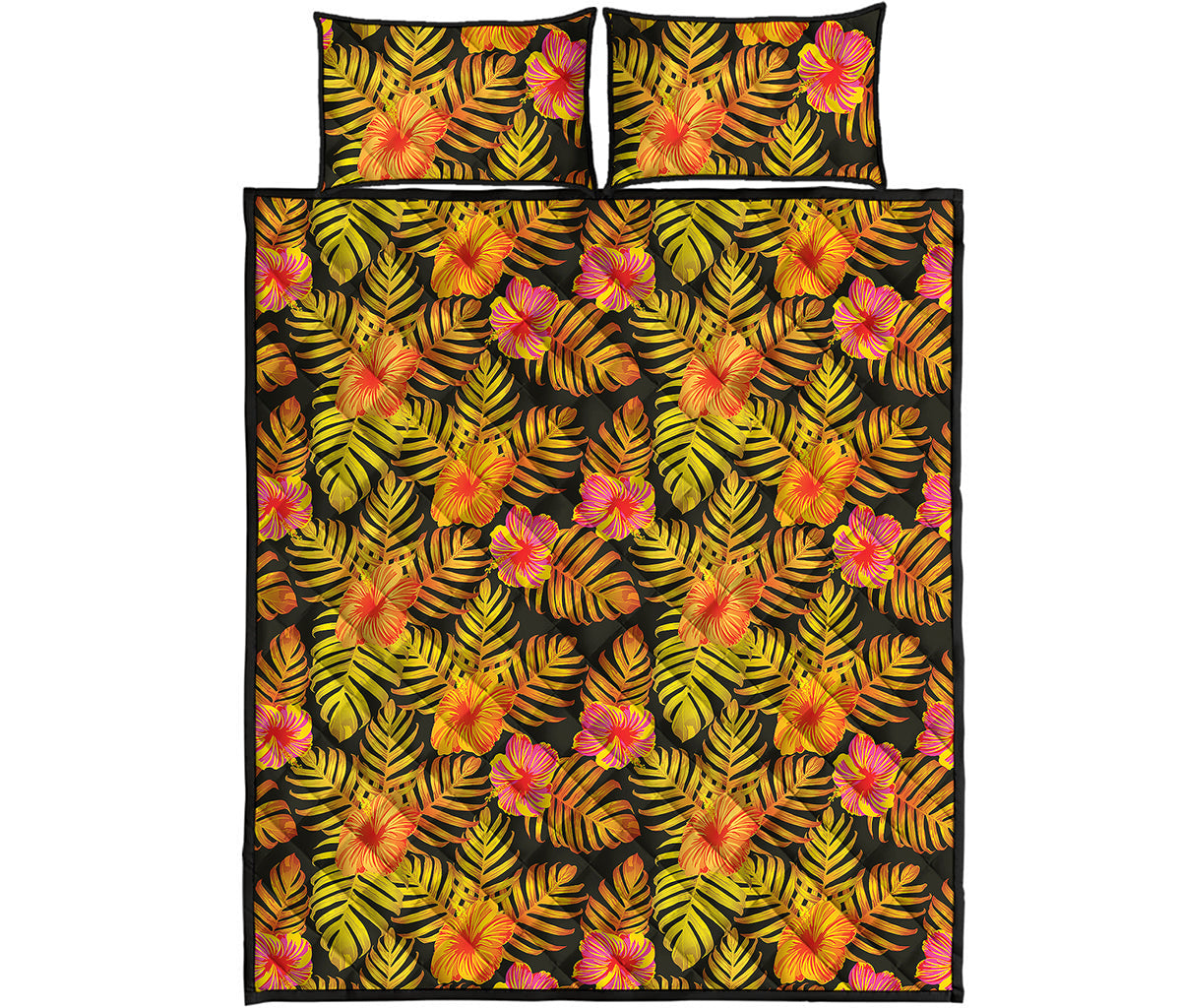 Yellow Hawaiian Tropical Pattern Print Quilt Bed Set