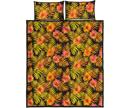 Yellow Hawaiian Tropical Pattern Print Quilt Bed Set