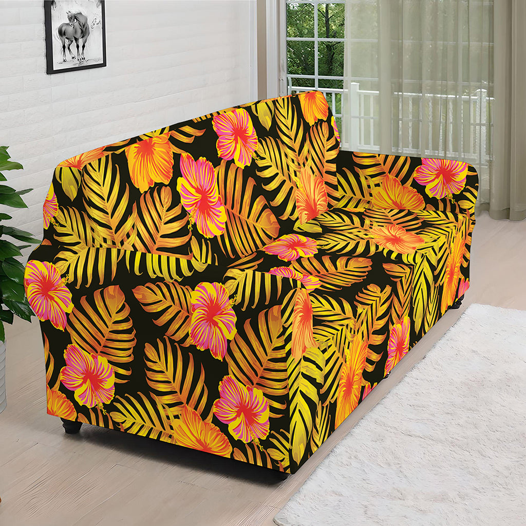 Yellow Hawaiian Tropical Pattern Print Sofa Cover