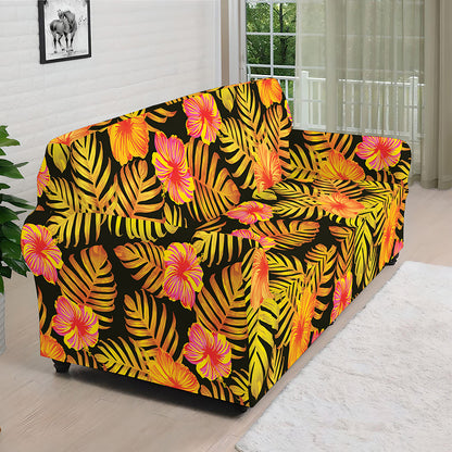 Yellow Hawaiian Tropical Pattern Print Sofa Cover