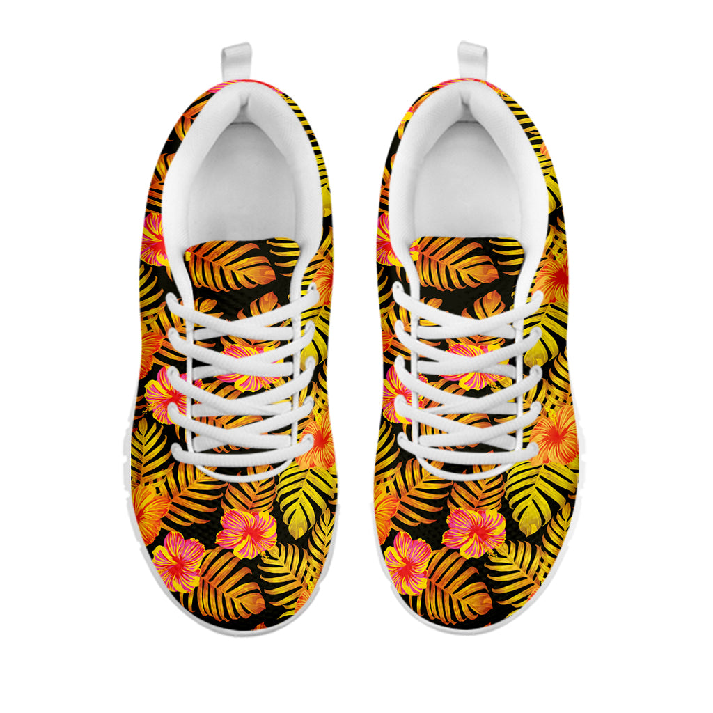 Yellow Hawaiian Tropical Pattern Print White Sneakers