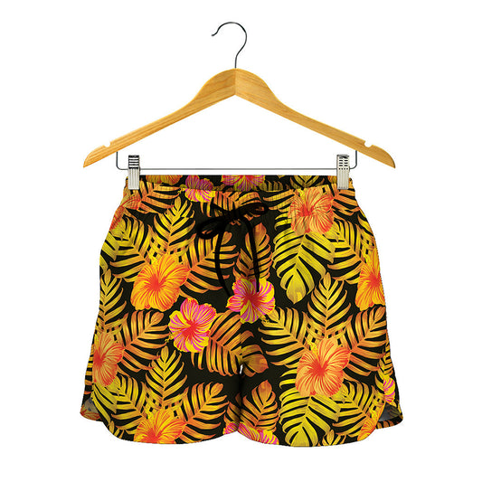 Yellow Hawaiian Tropical Pattern Print Women's Shorts
