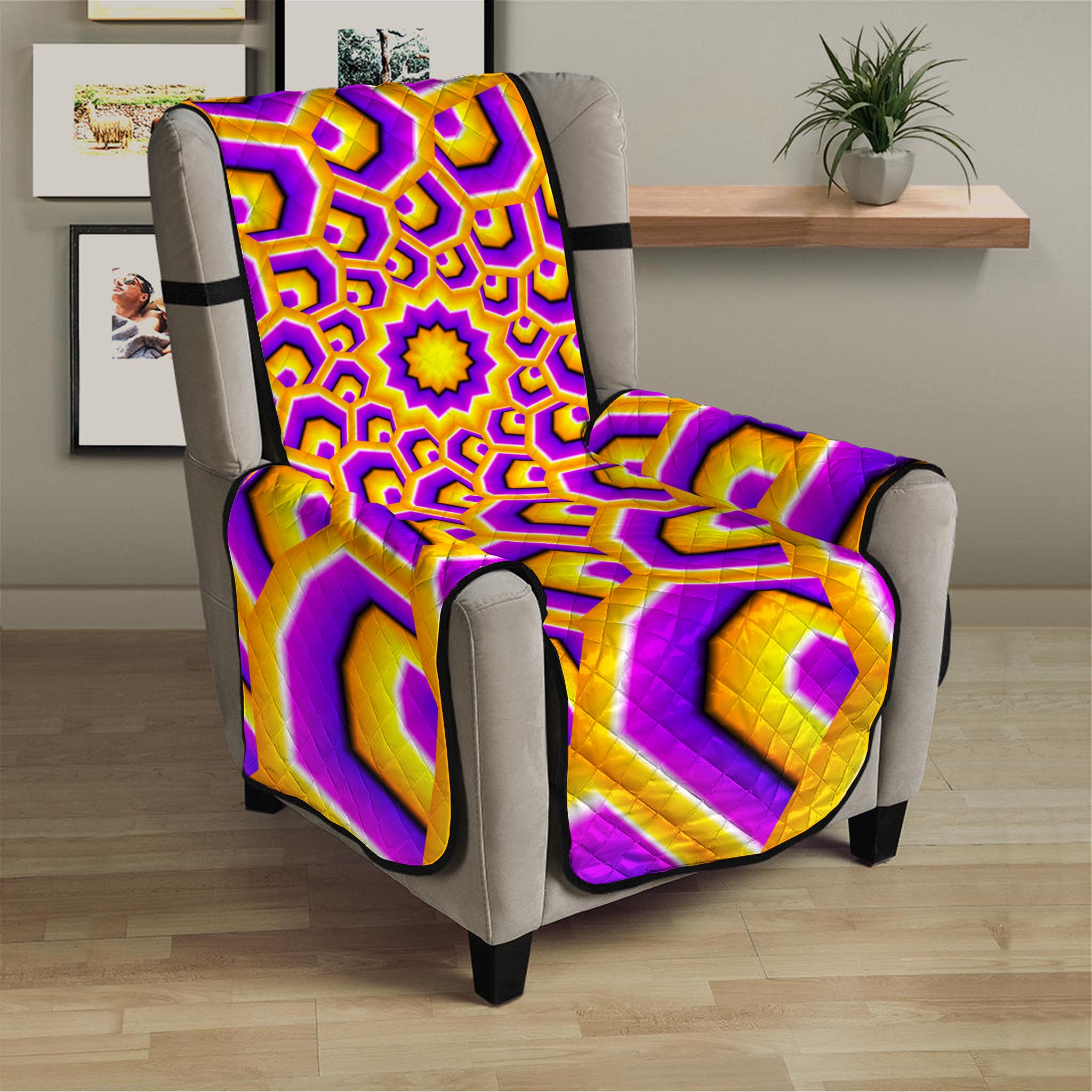 Yellow Hive Moving Optical Illusion Armchair Protector