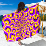 Yellow Hive Moving Optical Illusion Beach Sarong Wrap