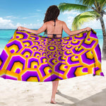 Yellow Hive Moving Optical Illusion Beach Sarong Wrap