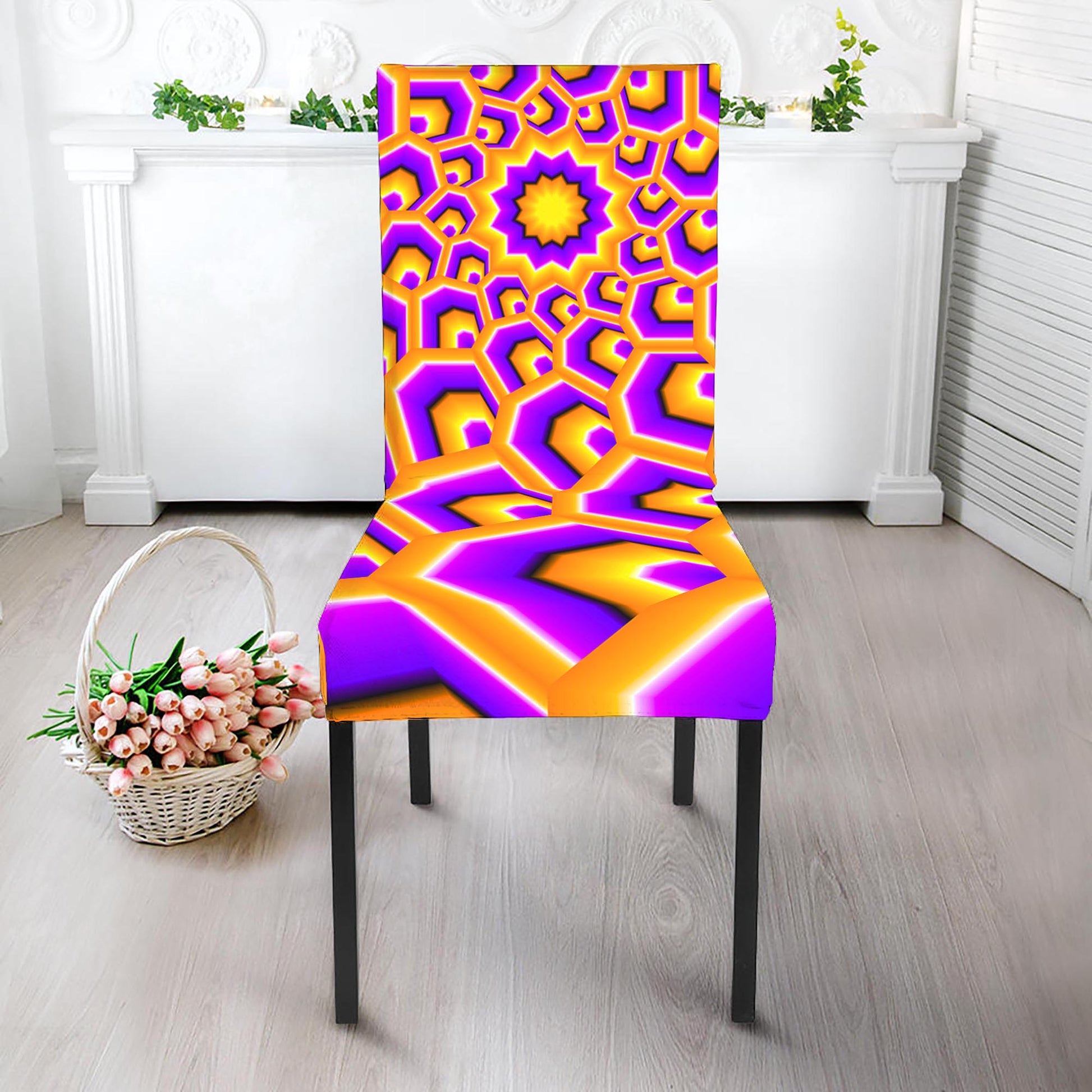 Yellow Hive Moving Optical Illusion Dining Chair Slipcover