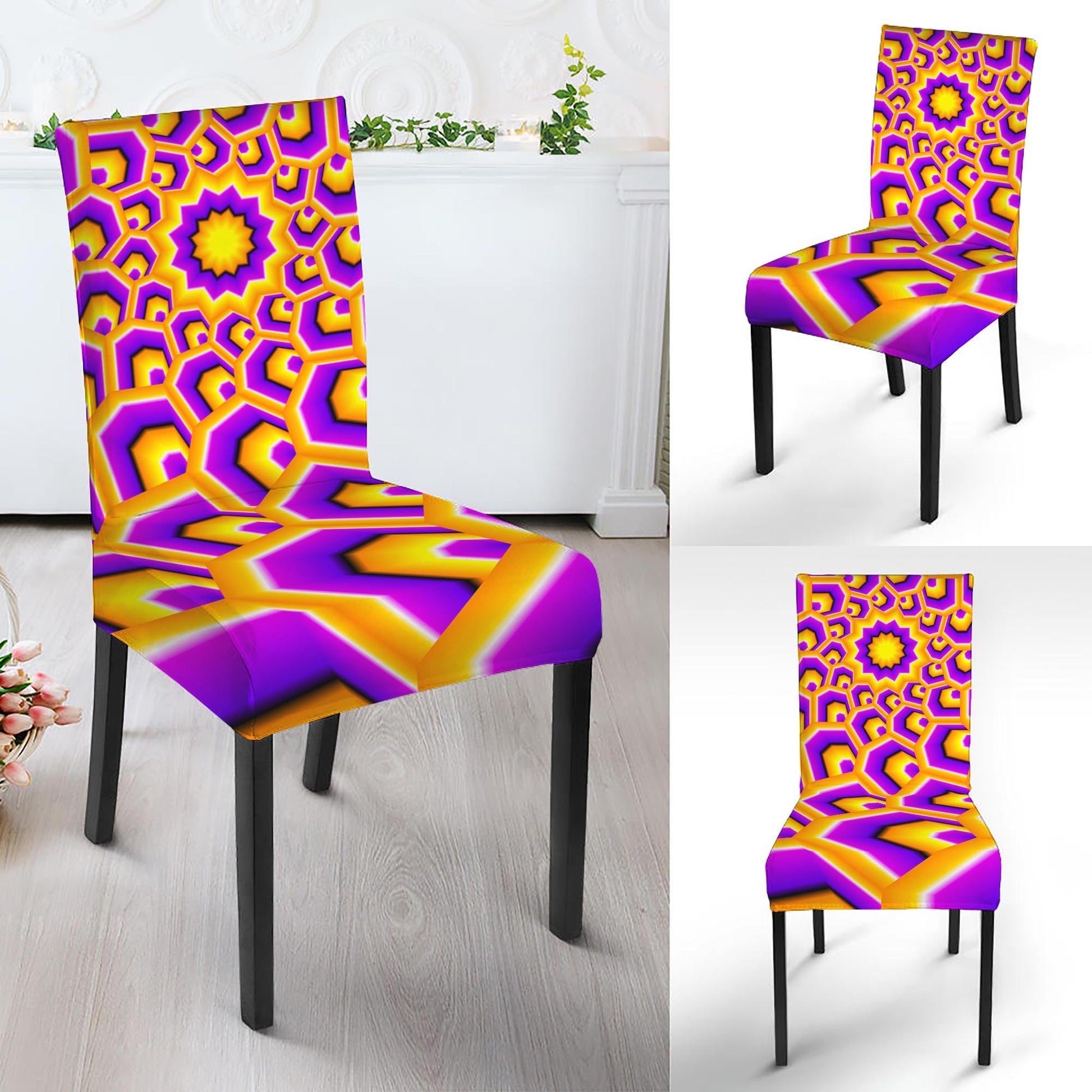 Yellow Hive Moving Optical Illusion Dining Chair Slipcover