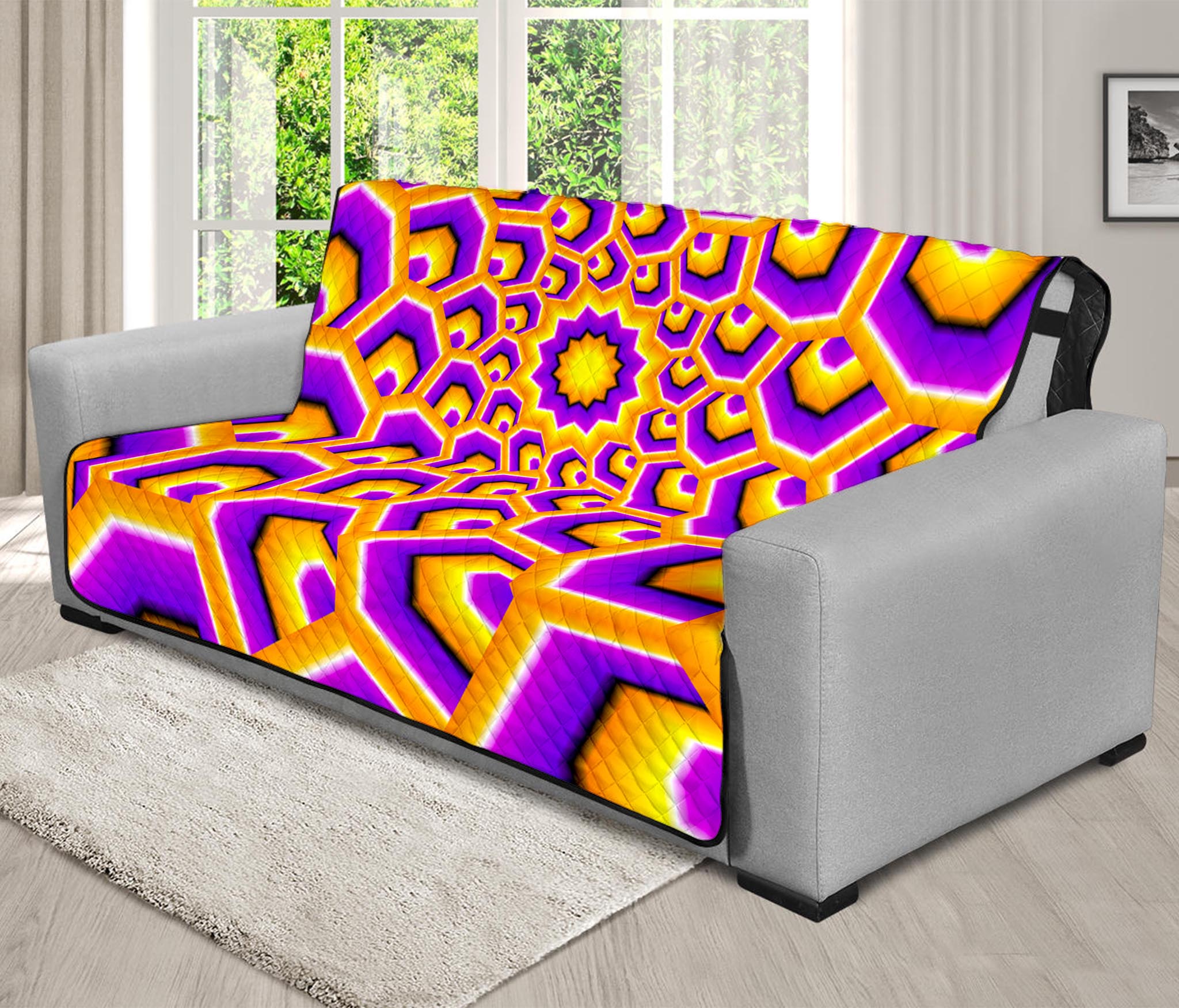 Yellow Hive Moving Optical Illusion Futon Protector