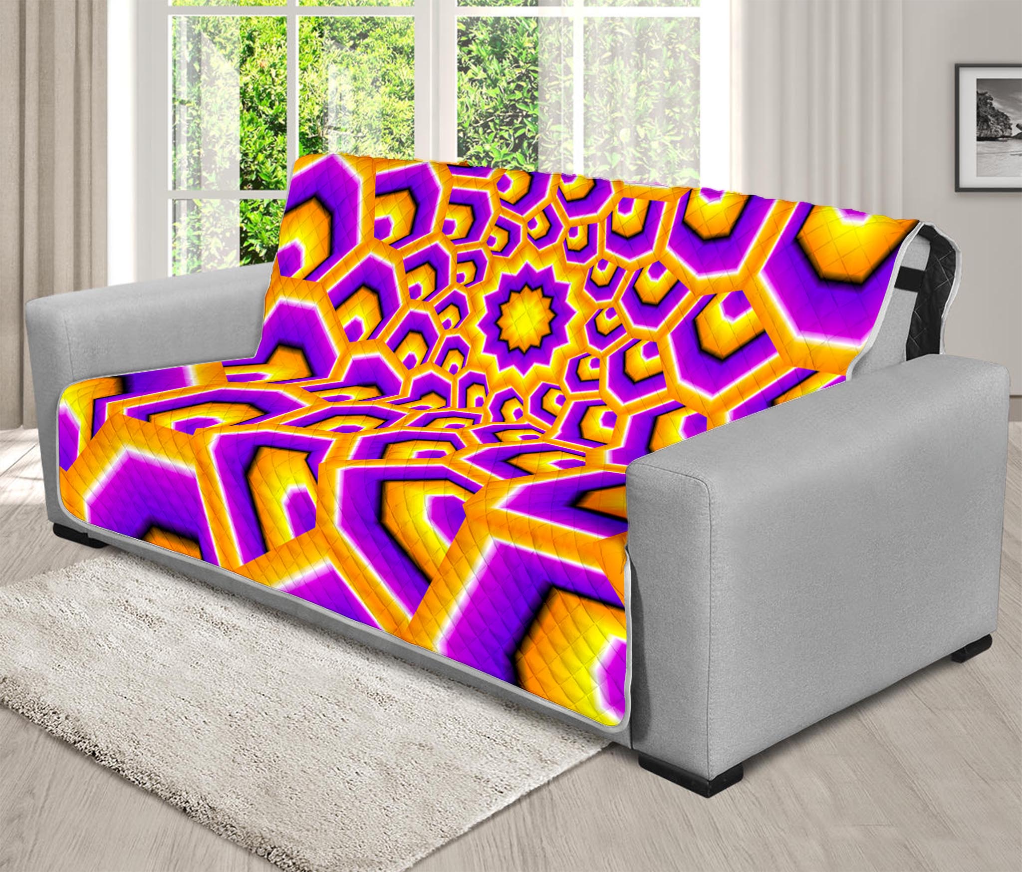 Yellow Hive Moving Optical Illusion Futon Protector