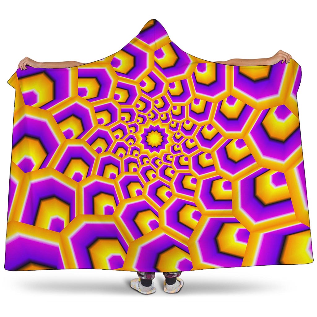 Yellow Hive Moving Optical Illusion Hooded Blanket