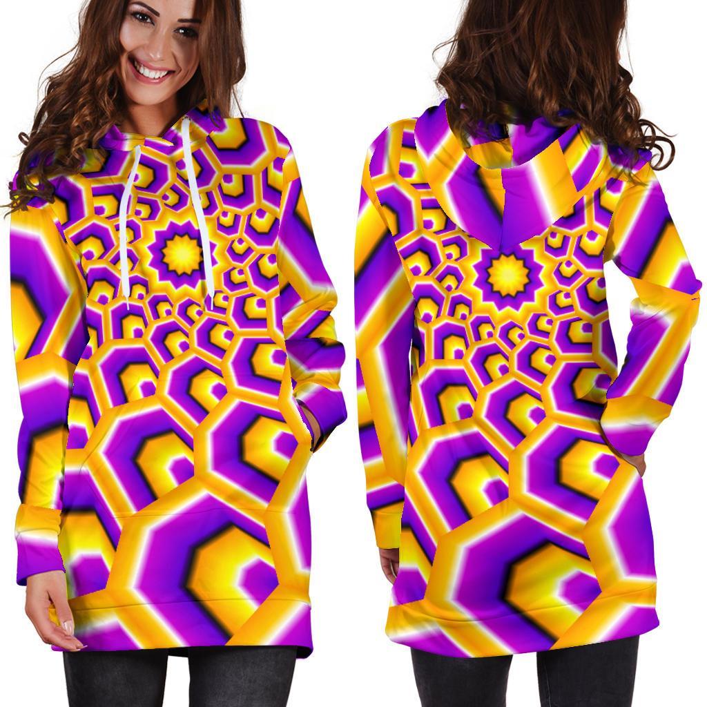 Yellow Hive Moving Optical Illusion Hoodie Dress GearFrost