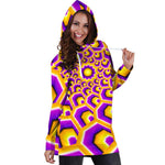 Yellow Hive Moving Optical Illusion Hoodie Dress GearFrost
