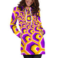 Yellow Hive Moving Optical Illusion Pullover Hoodie Dress