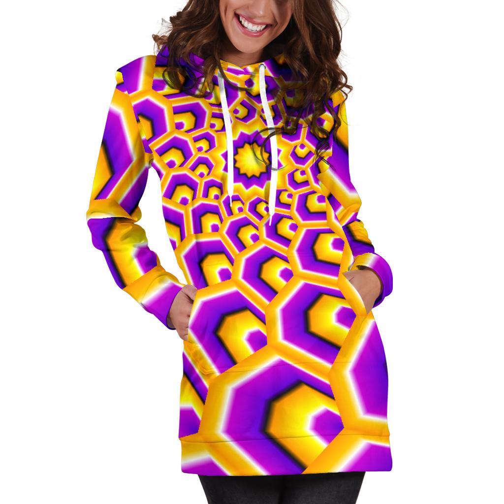 Yellow Hive Moving Optical Illusion Hoodie Dress GearFrost