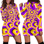 Yellow Hive Moving Optical Illusion Hoodie Dress GearFrost