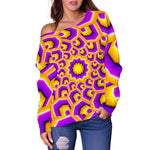 Yellow Hive Moving Optical Illusion Off Shoulder Sweatshirt GearFrost