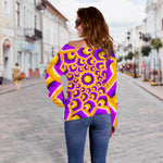 Yellow Hive Moving Optical Illusion Off Shoulder Sweatshirt GearFrost