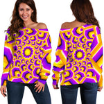 Yellow Hive Moving Optical Illusion Off Shoulder Sweatshirt GearFrost