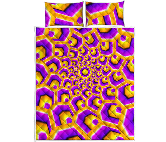 Yellow Hive Moving Optical Illusion Quilt Bed Set