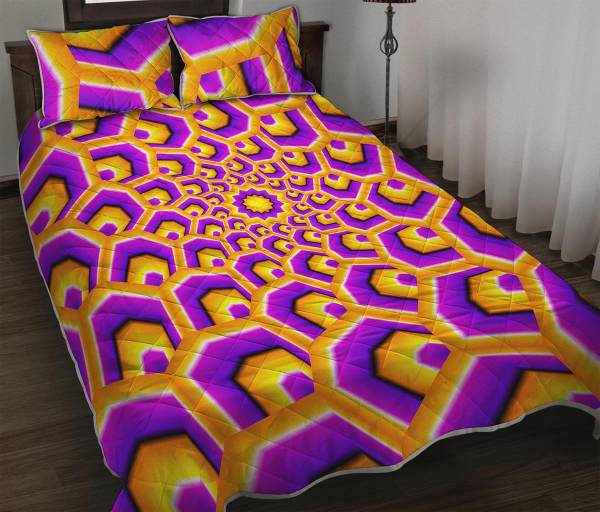 Yellow Hive Moving Optical Illusion Quilt Bed Set