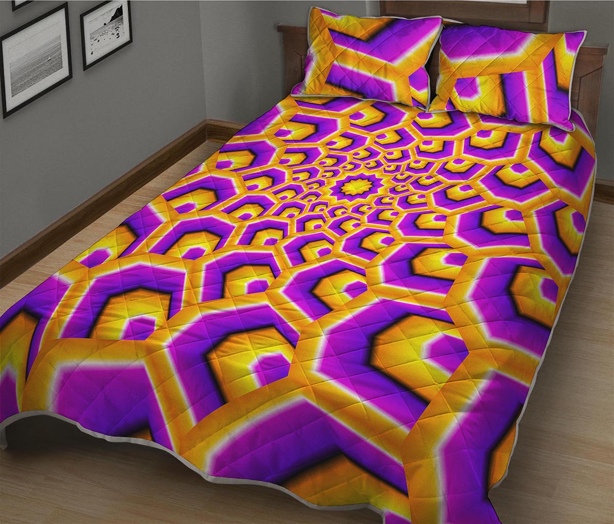 Yellow Hive Moving Optical Illusion Quilt Bed Set