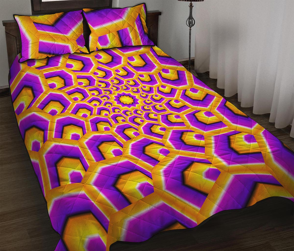 Yellow Hive Moving Optical Illusion Quilt Bed Set
