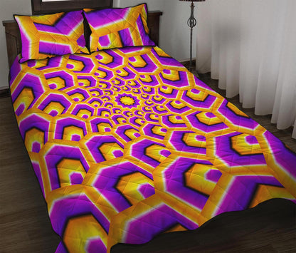 Yellow Hive Moving Optical Illusion Quilt Bed Set
