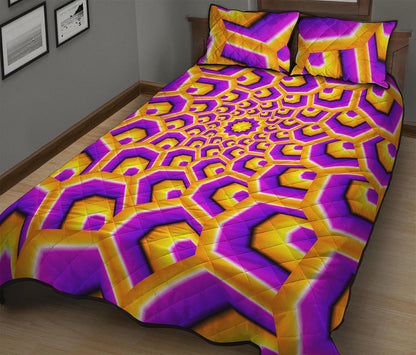 Yellow Hive Moving Optical Illusion Quilt Bed Set