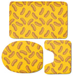 Yellow Hot Dog Pattern Print 3 Piece Bath Mat Set