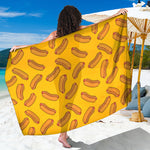 Yellow Hot Dog Pattern Print Beach Sarong Wrap