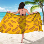 Yellow Hot Dog Pattern Print Beach Sarong Wrap