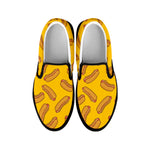 Yellow Hot Dog Pattern Print Black Slip On Shoes